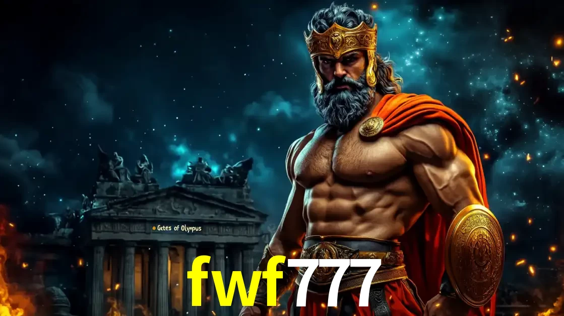 O poderoso Zeus do jogo de slot Gates of Olympus em frente ao seu templo, pronto para lançar multiplicadores divinos e prêmios épicos no cassino online fwf777.