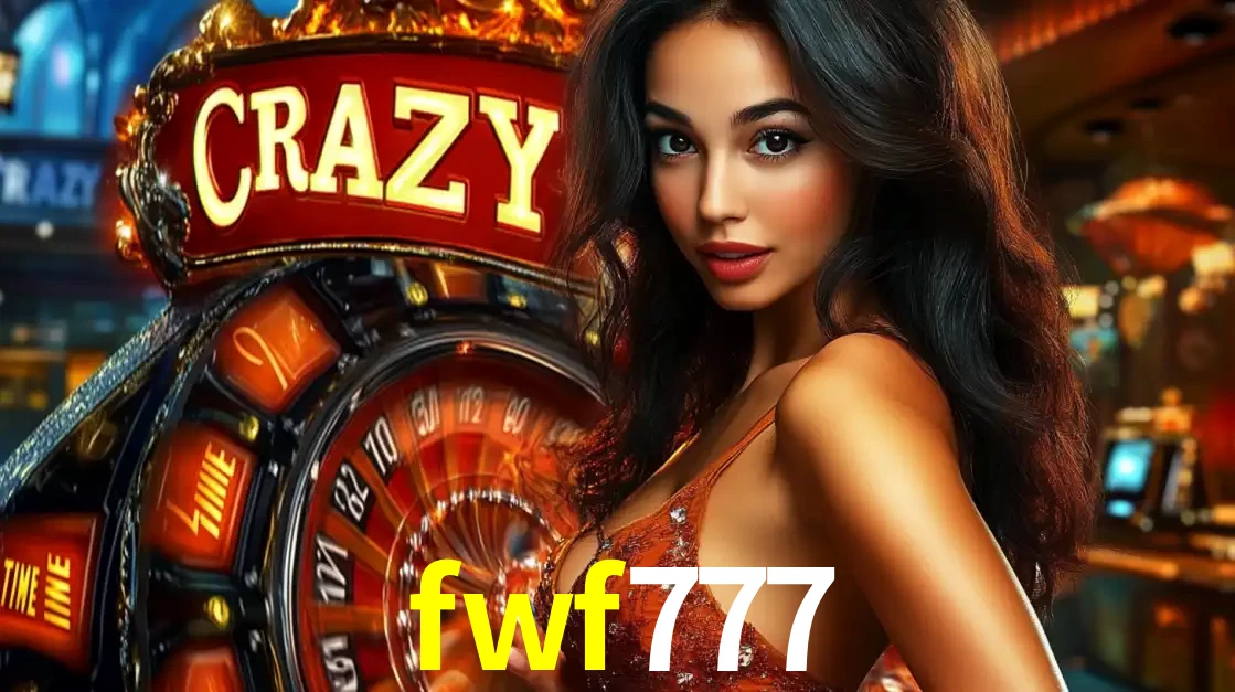 Mulher glamourosa olhando para a câmera com a roda vermelha do Crazy Time ao fundo em um ambiente de cassino, destacando a emoção dos jogos ao vivo no fwf777.