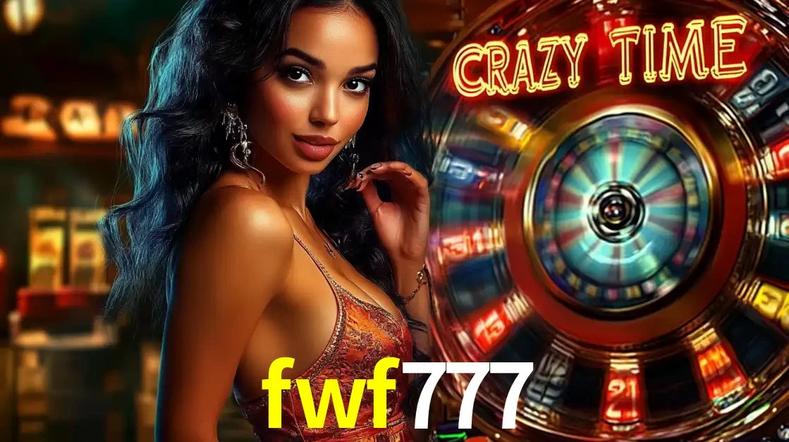Mulher elegante ao lado da vibrante roda da fortuna do jogo de cassino ao vivo Crazy Time, um dos game shows mais populares e cheios de prêmios do fwf777.