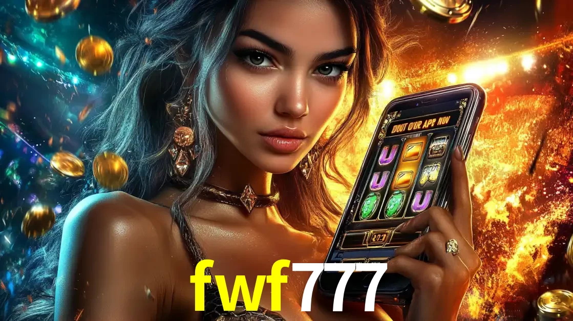 Mulher elegante mostrando um jogo de caça-níqueis em seu smartphone, destacando a experiência de cassino móvel oferecida pelo aplicativo fwf777.